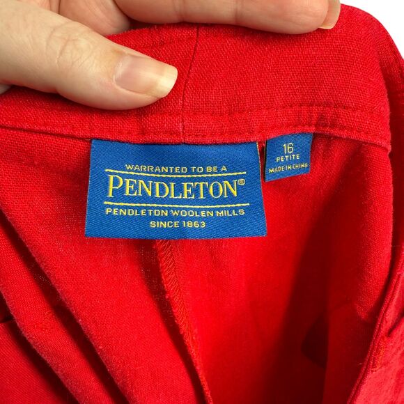 Pendleton Women’s 16P PETITE Linen Fiesta Red High Rise Wide Leg Crop Pants READ - Picture 4 of 16